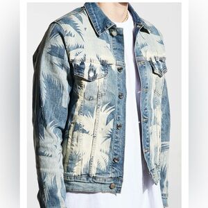Embellish NY Aurbrushed Palmtree Denim Jacket 3XL NWOT